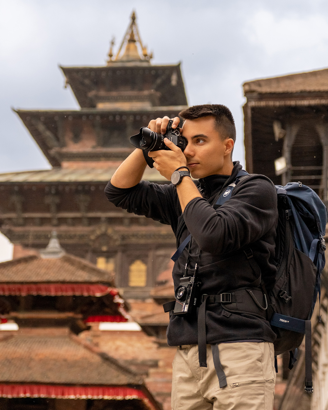 Daniel framing a shot in Kathmandu